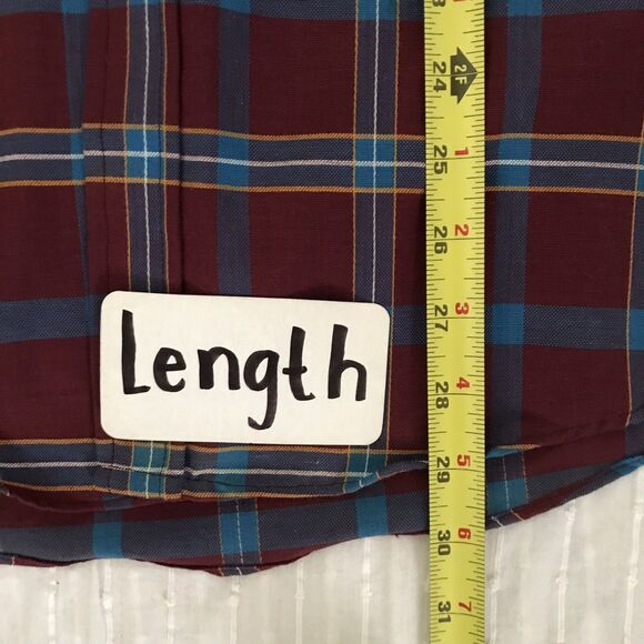 Vintage Par Four Burgundy Cotton Plaid Collared Long Sleeve Mens VTG Shirt - L - Picture 6 of 7